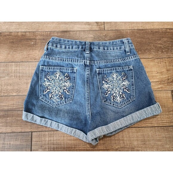 ROMWE Pants - Romwe Cross with Sequins Graphic Pockets Denim Shorts Womens 2 XSMALL